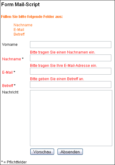 Error Messages Form (de)